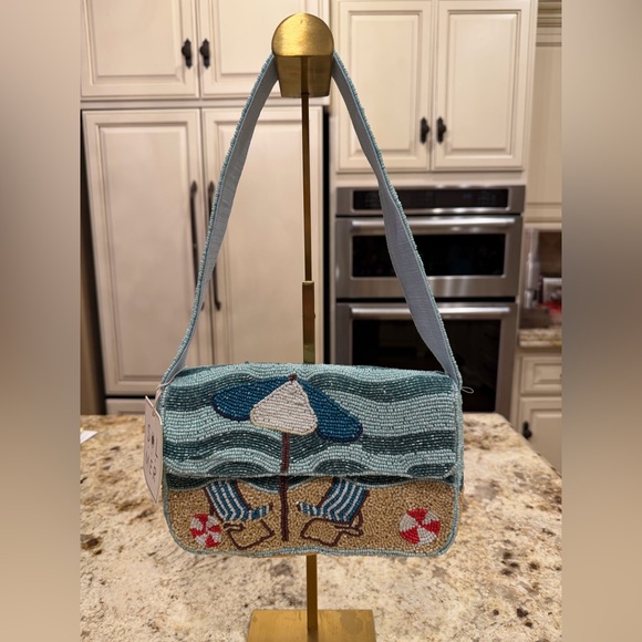Beach Scene Beaded Shoulder Bag